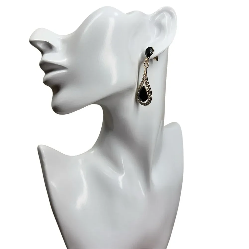 Teardrop Drop Earrings clutch back Earrings Cubic Zirconia Golden Tone Romantic